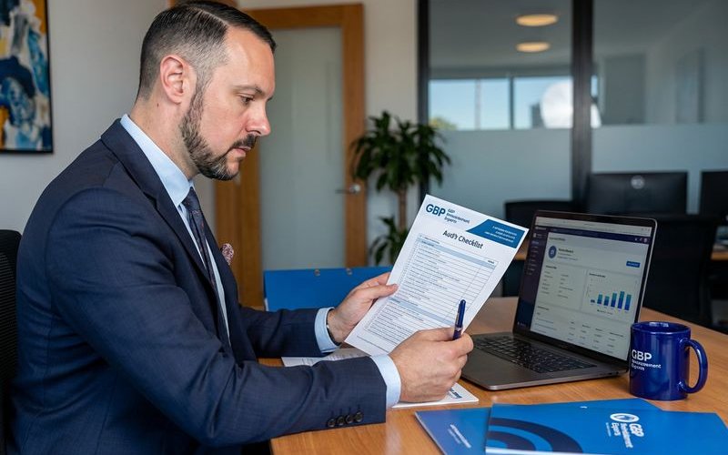 Content audit process reviewing profile elements for compliance