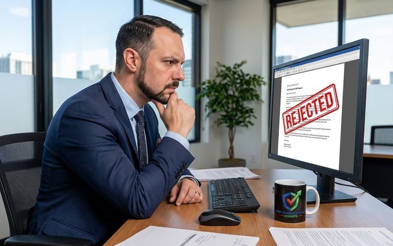 Expert reviewing rejected appeal documentation to identify issues